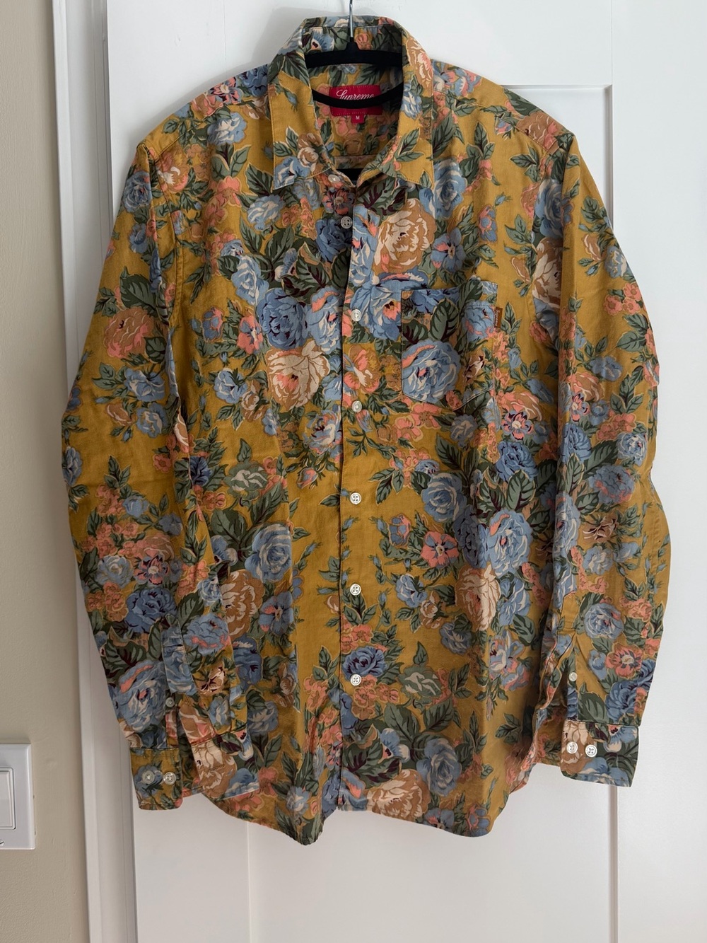 Supreme Mustard Yellow Floral Button-Down Cotton lightweight Shirt M Avantgarde
